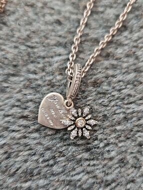 Pandora Authentic Retired Snowflake Heart Dangle On 17" Sterling Silver Necklace